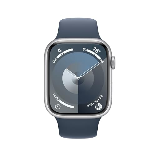 Apple Watch Series 9 (GPS + Cell) 45mm Silver Aluminum Case w/ Storm Blue Sport Band - S/M