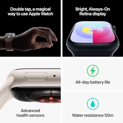 Apple Watch Series 9 GPS + Cellular 41mm Midnight Aluminum Case w/ Midnight Sport Band - S/M - MRHR3LW/A