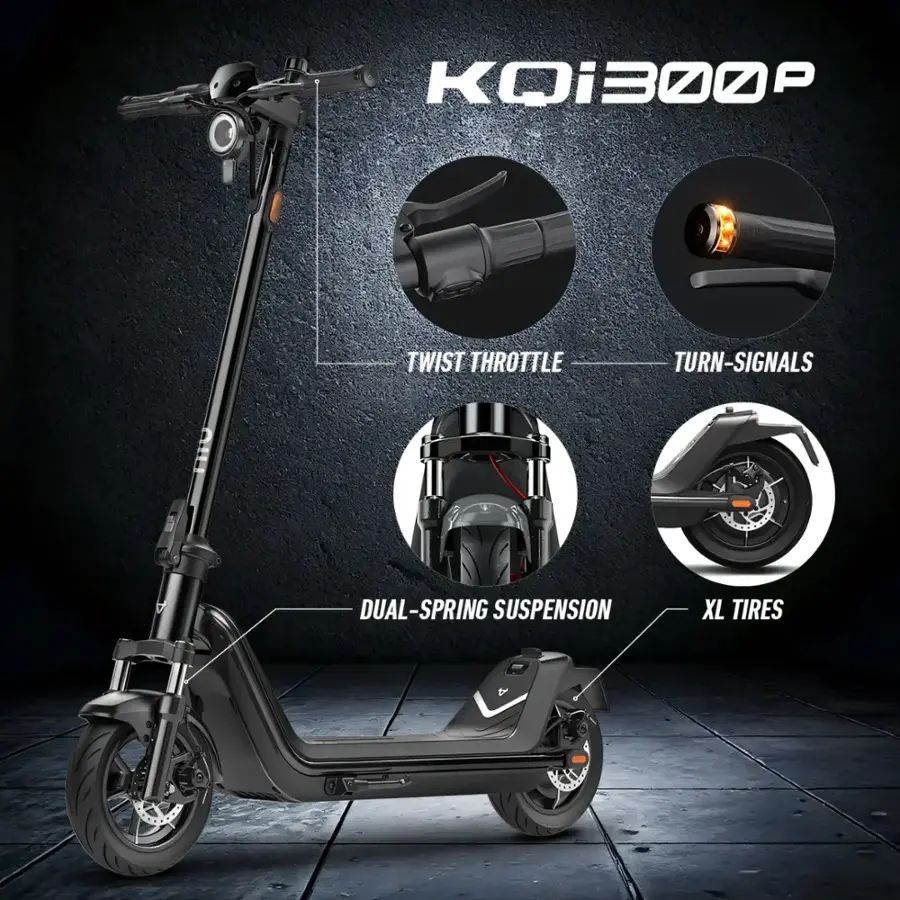 NIU KQi 300P Foldable Electric Kick Scooter W/ 30 mi Max Range & 20 mph Max Speed - Black
