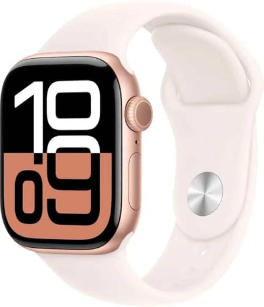 Apple Watch Series 10 - (GPS + Cellular) - 42mm Rose Gold Aluminum Case with Light Blush Sport Band - S/M - MWX93LW/