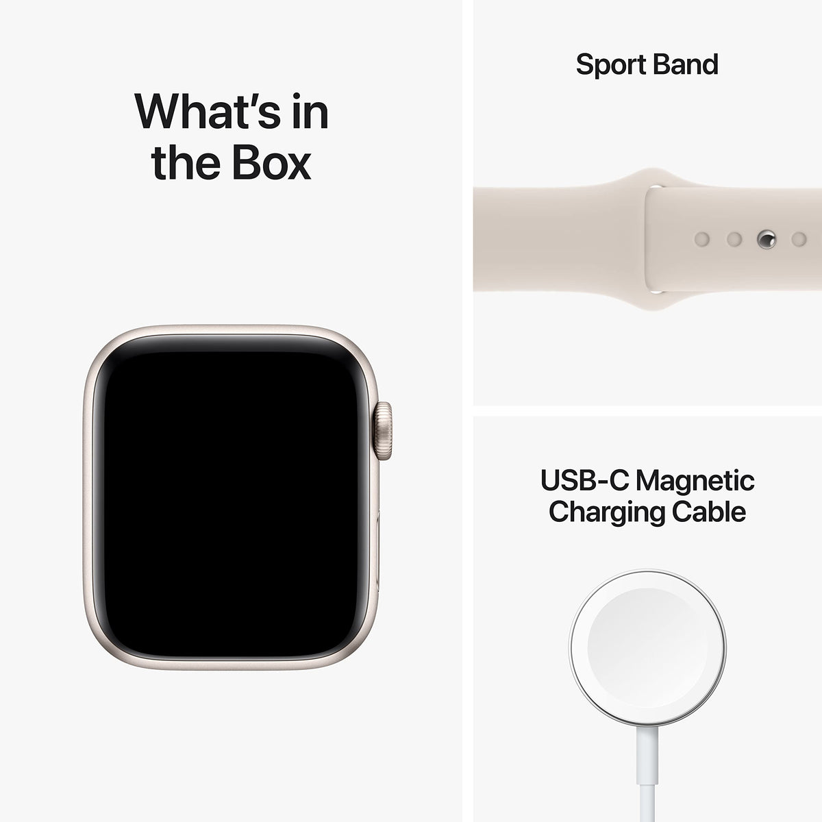 Apple Watch SE 2nd Generation (GPS) 44mm Aluminum Case with Starlight Sport Band - S/M - MNTD3LL/A