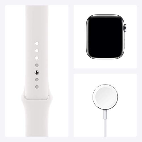 Apple Watch Series 6 (GPS+Cellular) 44mm Stainless Steel w/White Sports Band - M07L3LL/A