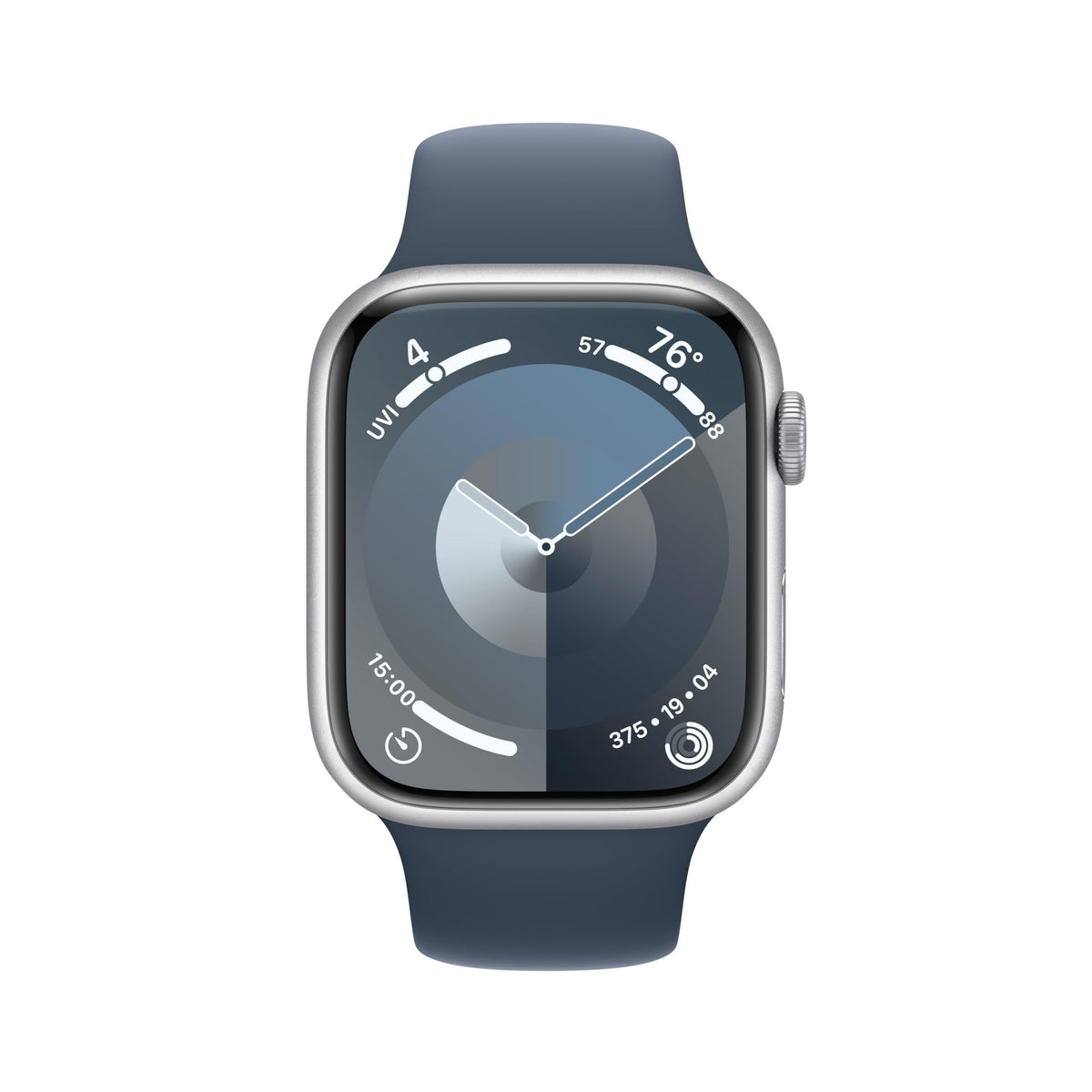 Apple Watch Series 9 (GPS + Cellular) ? 45mm Silver Aluminum Case with Storm Blue Sport Band (M/L) ? MRMH3LW/A