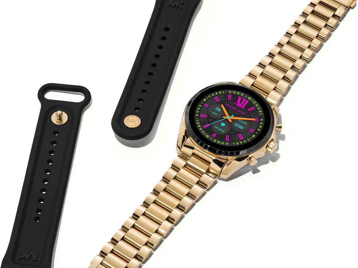 Michael Kors Gen 6 Bradshaw ? 44mm Gold-Tone Stainless Steel with Black Silicone Second Band ? MKT5138V