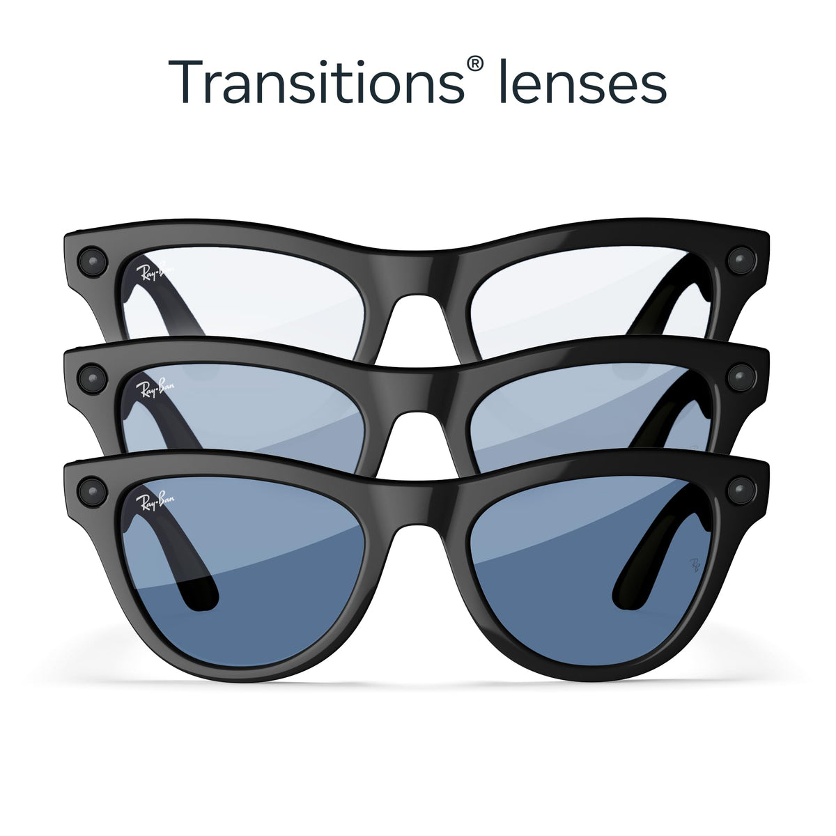 Ray-Ban Meta Skyler Glasses with Meta AI ? Audio, Photo, and Video Compatibility ? Transitions Cerulean Blue Lenses ? Shiny Black ? 601/MF52