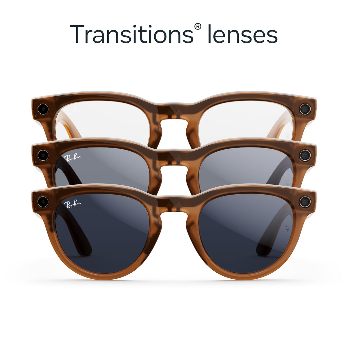 Ray-Ban Meta ? Headliner Smart Glasses with Meta AI, Audio, Photo, and Video ? Clear to Sapphire Transitions Lenses ? Shiny Caramel ? 6706MF50