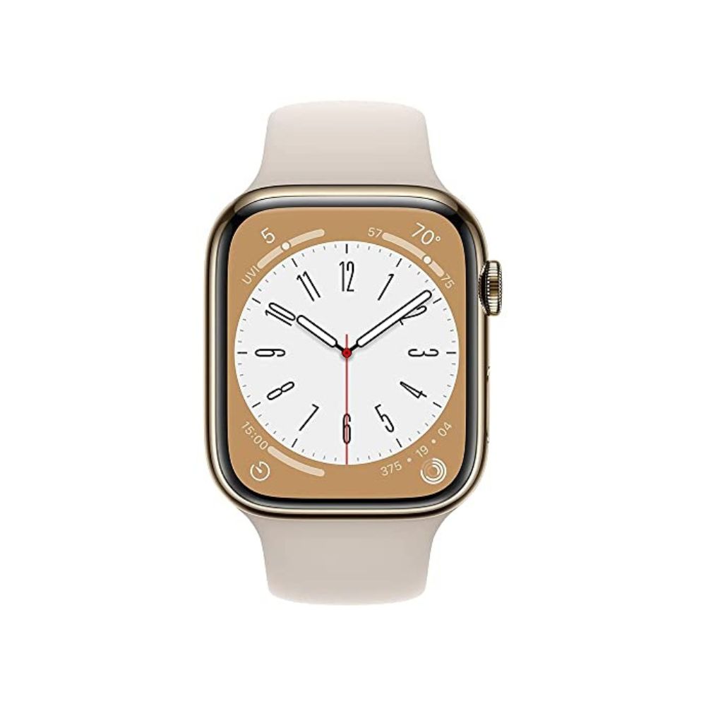 Apple Watch Series 8 (GPS + Cellular) 45mm Gold Stainless Steel Case with Starlight Sportband - S/M - MNVX3LL/A