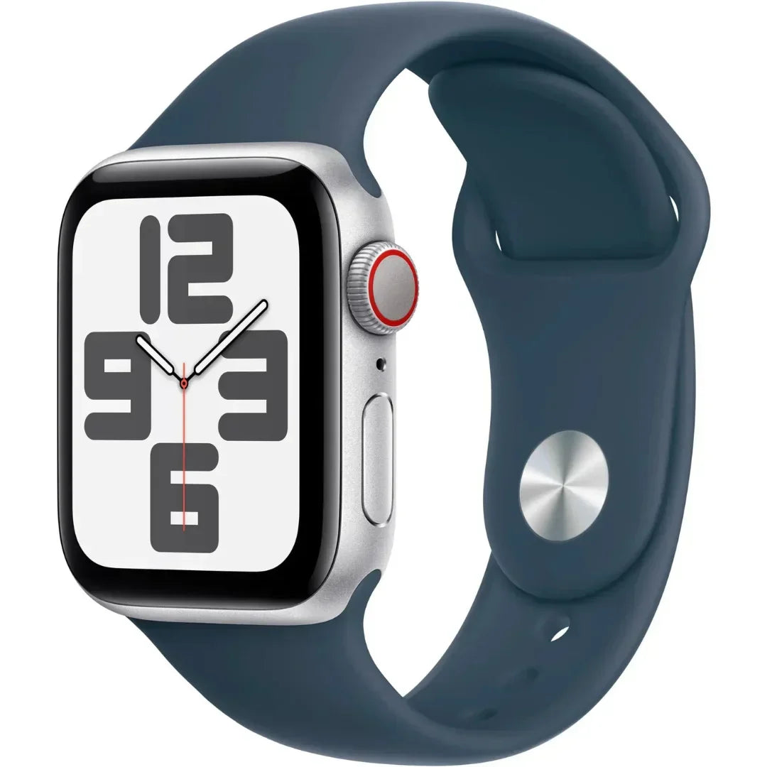 Apple Watch SE 2nd Gen (GPS+Cell) ? 40mm Silver Aluminum Case with Storm Blue Sport Band (M/L) ? MRGL3LL/A (2022)