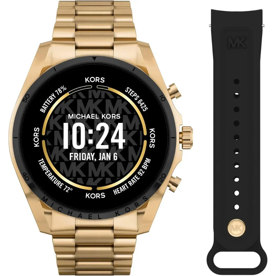 Michael Kors Gen 6 Bradshaw ? 44mm Gold-Tone Stainless Steel with Black Silicone Second Band ? MKT5138V