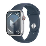 Apple Watch Series 9 (GPS + Cell) 45mm Silver Aluminum Case w/ Storm Blue Sport Band - S/M