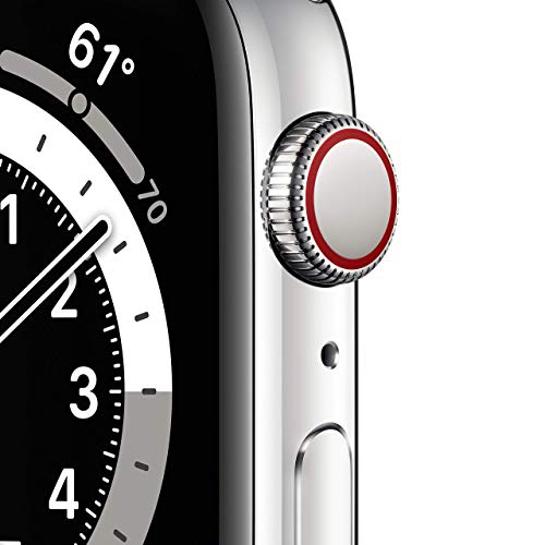 Apple Watch Series 6 (GPS+Cellular) 44mm Stainless Steel w/White Sports Band - M07L3LL/A