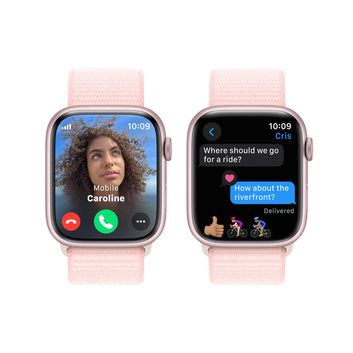 Apple Watch Series 9 (GPS + Cell) 45mm Pink Aluminum Case with Light Pink Sport Loop (Adjustable) - MRMM3LL/A